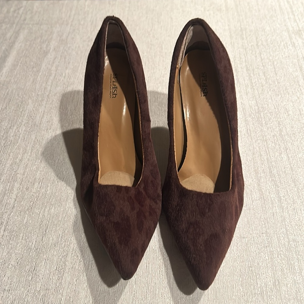 Splash Ffw Suede Leopard Print Pointed Toe Heels - image 1